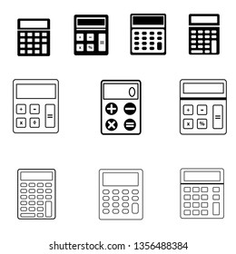 Calculator icon set. Math icon. Element of education illustration, savings,  economy concept. Trendy flat style signs and symbols can be used for web, logo, mobile app, UI, UX.