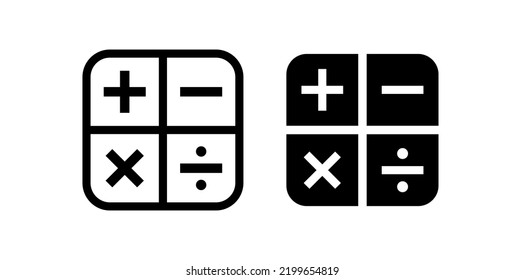 Calculator icon. Set of mathematical symbols: plus, minus, multiplication, division, equals. Isolated vector illustration on a white background.
