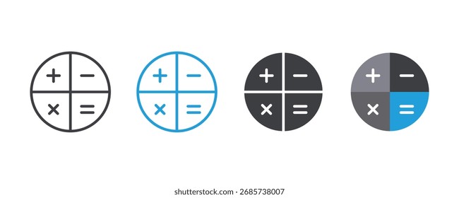 Symbol-Set des Rechners. Symboldesign des Rechners. Vektorsymbol des Rechners. Rechner, Mathematik-Symbol.