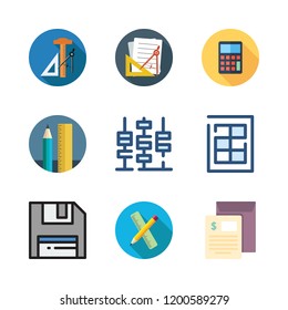 calculator icon set. vector set about calculating, invoice, school material and finance book icons set.