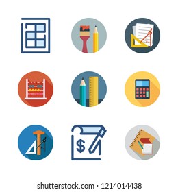 calculator icon set. vector set about calculating, finance book, invoice and abacus icons set.