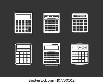Calculator icon set vector white isolated on grey background 