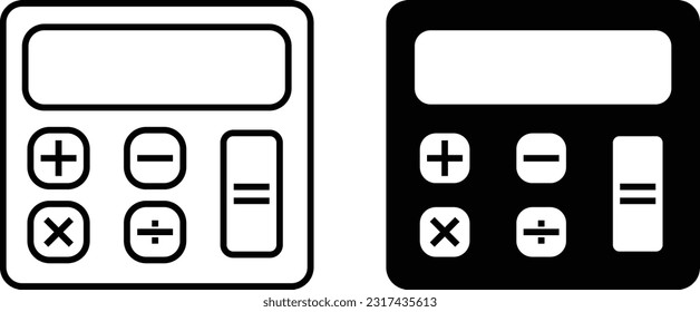 Calculator icon sheet, simple trendy flat style line and solid Isolated vector illustration on white background. For apps, logo, websites, symbol , UI, UX, graphic and web design. EPS 10.