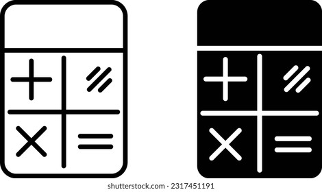 Calculator icon sheet, simple trendy flat style line and solid Isolated vector illustration on white background. For apps, logo, websites, symbol , UI, UX, graphic and web design. EPS 10.