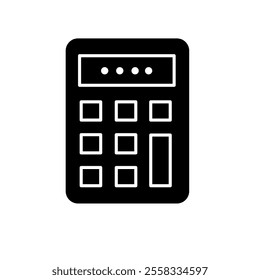 Calculator icon with silhouette shape, stationery icon, monochrome