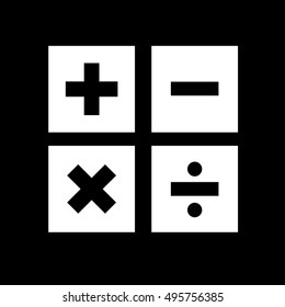 Calculator icon. Simple logo of calculator buttons isolated on black background. Flat vector illustration.