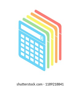 Calculator icon. Stack of colorful isometric icons on white background