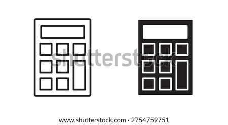 Calculator icon style design pack on white background. Thin line and clipart style