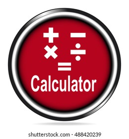 Calculator icon, calculator and symbol red button, badge illustration