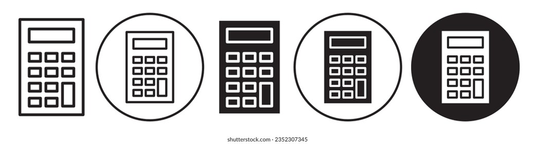 Rechnersymbol. Symbol der wissenschaftlichen Tastatur für die Steuerbuchhaltung. Vektorsatz numerischer mathematischer Formel zur Lösung digitaler Zähler im Stilstil 