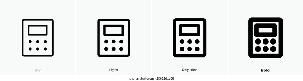 calculator icon. Thin, Light Regular And Bold style design isolated on white background