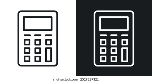 Icono de la calculadora en color negro de línea delgada. ilustración de símbolos de Vector simple plano.