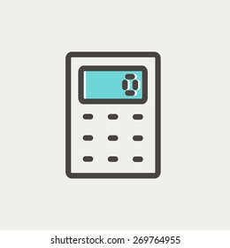 Calculator icon icon thin line for web and mobile, modern minimalistic flat design. Vector icon with dark grey outline and offset colour on light grey background.
