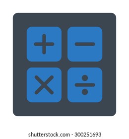 Calculator icon. This flat rounded square button uses smooth blue colors and isolated on a white background.