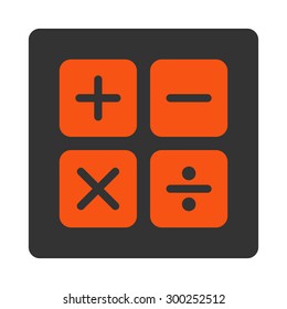 Calculator icon. This flat rounded square button uses orange and gray colors and isolated on a white background.