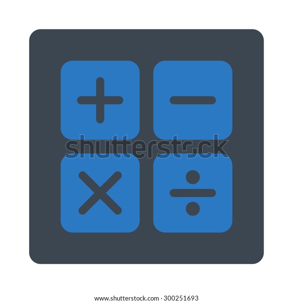 Calculator icon. This\
flat rounded square button uses smooth blue colors and isolated on\
a white background.