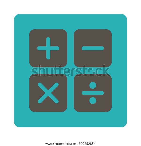 Calculator icon. This\
flat rounded square button uses grey and cyan colors and isolated\
on a white\
background.