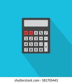 Calculator icon in trendy flat style. Web site page and mobile app design element. Flat design in stylish colors. Isolated. Long Shadow. Flat design for graphic design, logo, social media, UI, EPS10.