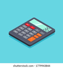 Calculator icon in a trendy isometric style isolated on blue background. School, calculation, finance and education concept. Vector illustration.	