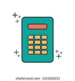Calculator icon vector illustration glyph style design with color and plus sign. Isolated on white background.