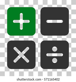 Calculator icon. Vector illustration style is flat iconic bicolor symbol, green and gray colors, transparent background. Designed for web and software interfaces.