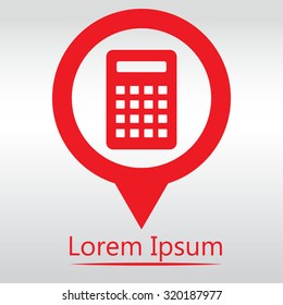 calculator Icon. Vector icon isolated.  red icon map pin.