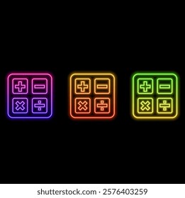 Calculator icon vector logo template. neon style..