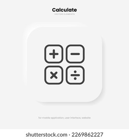Calculator icon vector on white background. Savings, finances sign. Economy calculate. Four operations, multiplication, addition, subtraction, dividing, division. For UI, UX, website, mobile app. 
