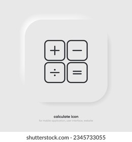 Calculator icon vector on white background. Savings, finances sign. Economy calculate. Four operations, multiplication, addition, subtraction, dividing, division. For UI, UX, website, mobile app.