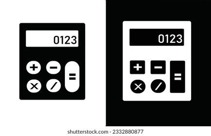 Calculator icon vector. Calculator silhouette. School supplies icon vector. Back to school concept. Learning and education icon. Flat vector in black and white.