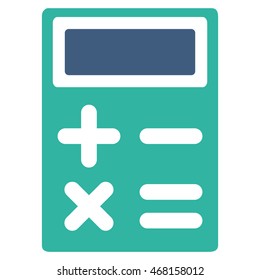 Calculator icon. Vector style is bicolor flat iconic symbol with rounded angles, cobalt and cyan colors, white background.