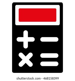 Calculator icon. Vector style is bicolor flat iconic symbol with rounded angles, intensive red and black colors, white background.