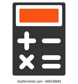 Calculator icon. Vector style is bicolor flat iconic symbol with rounded angles, orange and gray colors, white background.