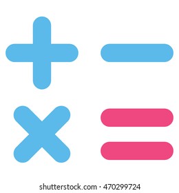 Calculator icon. Vector style is bicolor flat iconic symbol with rounded angles, pink and blue colors, white background.