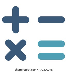 Calculator icon. Vector style is bicolor flat iconic symbol with rounded angles, cyan and blue colors, white background.