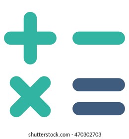 Calculator icon. Vector style is bicolor flat iconic symbol with rounded angles, cobalt and cyan colors, white background.