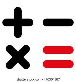 Calculator icon. Vector style is bicolor flat iconic symbol with rounded angles, intensive red and black colors, white background.