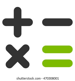Calculator icon. Vector style is bicolor flat iconic symbol with rounded angles, eco green and gray colors, white background.