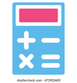 Calculator icon. Vector style is bicolor flat iconic symbol with rounded angles, pink and blue colors, white background.