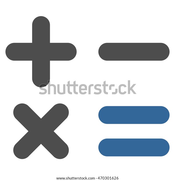 Calculator icon. Vector style is bicolor flat\
iconic symbol with rounded angles, cobalt and gray colors, white\
background.