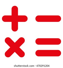 Calculator icon. Vector style is flat iconic symbol with rounded angles, red color, white background.