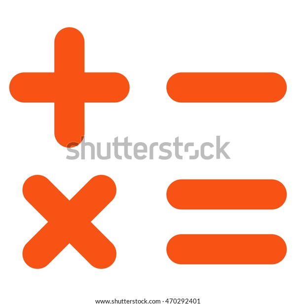 Calculator icon. Vector\
style is flat iconic symbol with rounded angles, orange color,\
white background.
