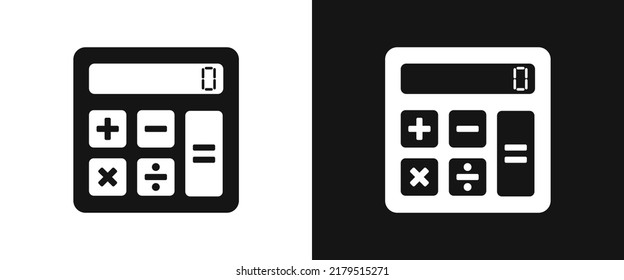 Calculator Icon For Web. Simple Square Calculator With Math Operators Sign Web Icon Silhouette With Invert Color. Minimalist Calculator Solid Black Icon Vector Design. Math, Savings, Finances Concept