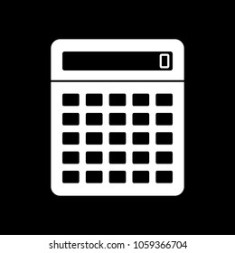 Calculator icon. White icon on black background. Inversion