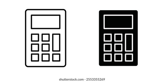 Iconos de la calculadora en estilo relleno y delineado negro