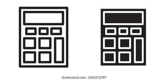 Calculator icons in black line and filled versions