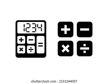 Iconos de la calculadora ilustraciones vectoriales en blanco y negro. Aislado sobre fondo blanco