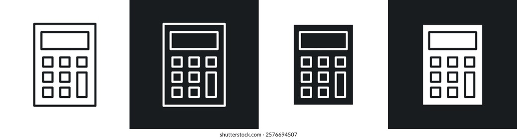 Calculator icons collection in black and white solid and line style