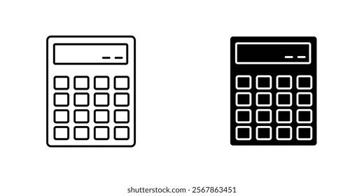 Calculator icons collection in Filled flat and thin line style.