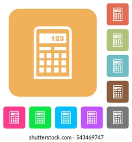 Calculator icons on rounded square vivid color backgrounds.